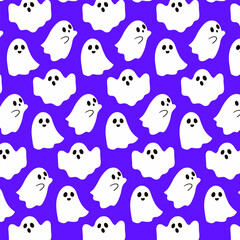 Seamless pattern with cute ghosts. Halloween background design. Repeating print for fabric, wrapping paper, textile