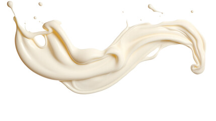 A close-up image of a splash of cream against a white background, highlighting the smooth texture and dynamic motion of the liquid.