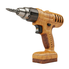 Wooden handheld power drill showcasing intricate craftsmanship and modern design for DIY enthusiasts and tool collectors.