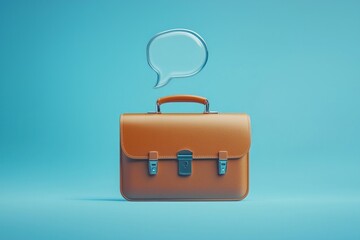 A modern briefcase with a floating speech bubble icon above, representing communication and collaboration.