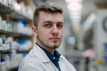 Obraz premium Photo of buyer in pharmacy shop full of medicines generative AI