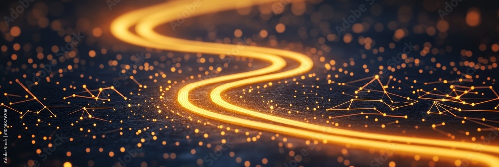 Poster glowing data streams abstract light trails with network connections modern technological innovation