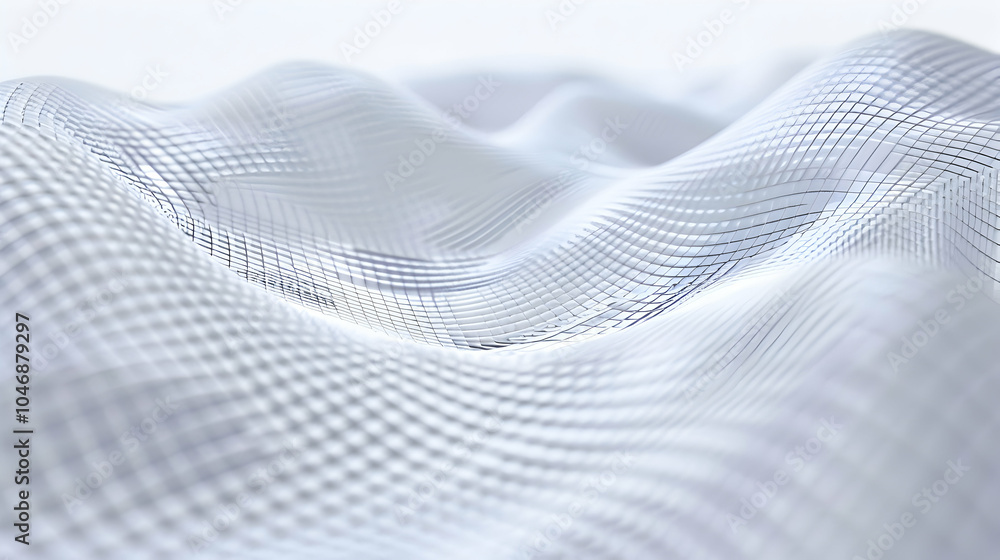 Poster abstract background with a soft, flowing wave pattern of white lines and dots.