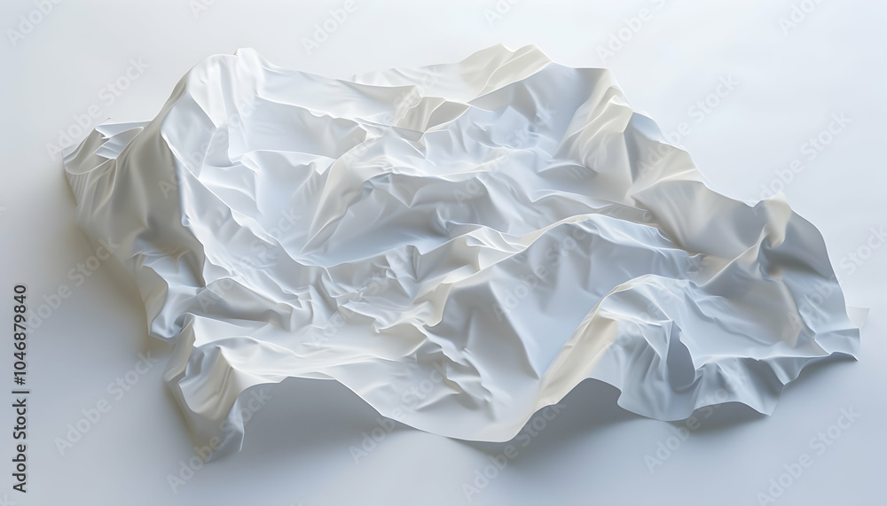 Poster a close-up view of a crumpled white sheet of paper, creating abstract shapes and textures.