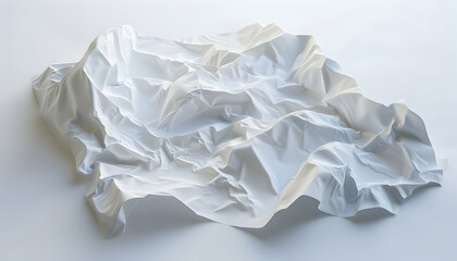 A close-up view of a crumpled white sheet of paper, creating abstract shapes and textures.
