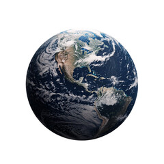 Obraz premium High-resolution image of Earth from space showing North and South America, featuring detailed clouds, oceans, and landmasses.