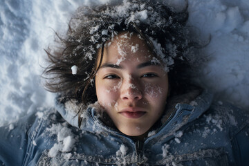 People spending winter time vacation holidays at nature street forest mountains, Generative AI