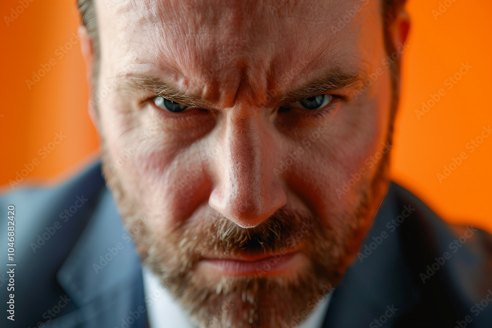 Poster created with generative ai image of angry severe strict man office worker