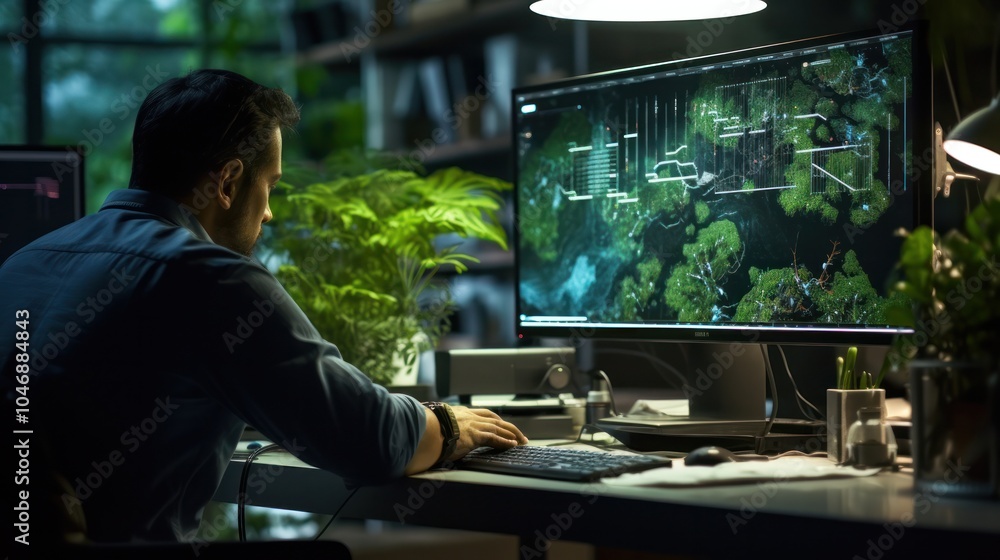 Poster view of an environmental engineer working on a computer