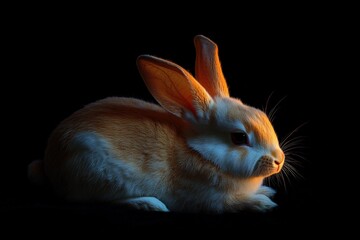 Fototapeta premium Two Rabbits in the Night. Adorable White Hares in Easter Isolated Scene