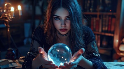 A Young Woman Gazing into a Crystal Ball, Illuminated by Candlelight
