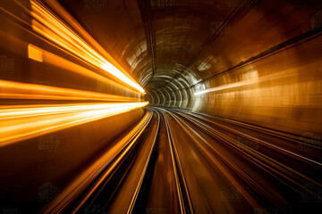 Fototapeta premium Underground tunnel with blurred light tracks.