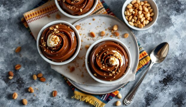 Zgougou &ndash; Algerian Aleppo Pine Seed Pudding with Whipped Cream and Peanut Garnish (Algerian Cuisine)