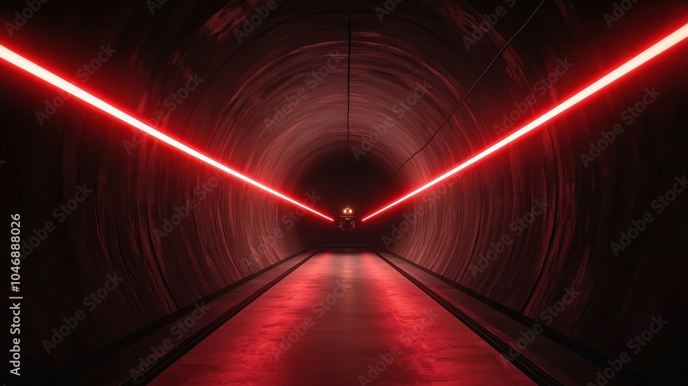 Aufkleber a dark tunnel illuminated by striking red lasers creating a futuristic and ominous atmosphere.