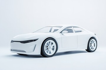 Modern white electric car on plain background