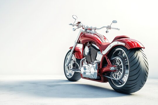 Red custom chopper on a light background, showing chrome details