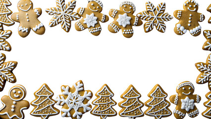 Christmas of gingerbread cookies border on transparent background
