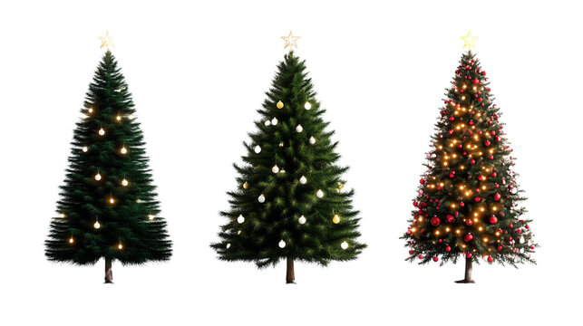 3 decorated christmas trees isolated on a white background - Powered by Adobe