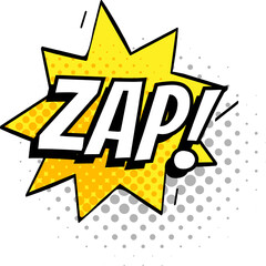 Yellow starburst shape with the word zap. conveying a sudden action, surprise, or exciting moment in a comic book style.