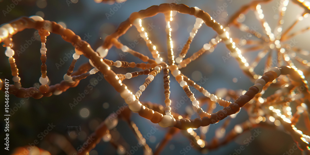 Poster a magnified view of delicate dna strands, showcasing their intricate helical structure and highlight