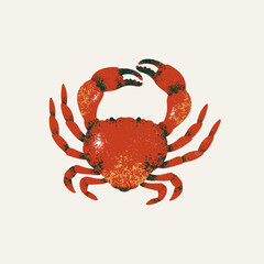Red crab vector illustration in simple flat style isolated on white background. Vintage style illustration. Vector illustration