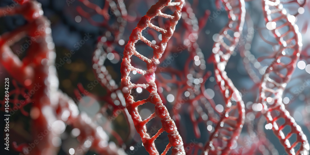 Poster a magnified view of delicate dna strands, showcasing their intricate helical structure and highlight