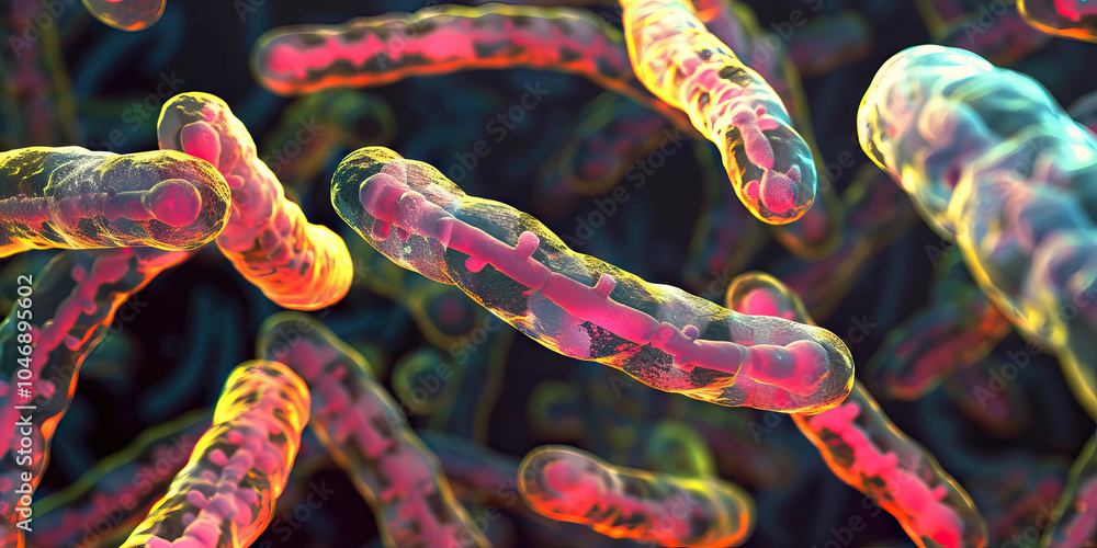 Poster a striking image of translucent chromosomes, featuring prominently the bands that determine an indiv