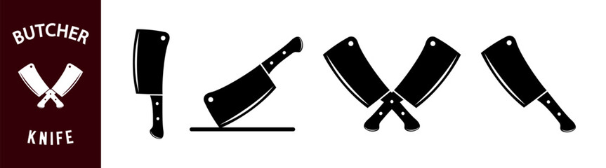 Butcher knife silhouette vector logo design. Crossed butcher's knife. Meat shop logo. 