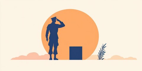 Soldier saluting against a sunset background, symbolic tribute to honor and respect.