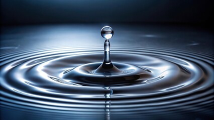 A single drop of white water falls slowly onto a dark background, creating a subtle ripple effect, water, liquid