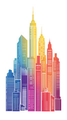 Fototapeta premium Colorful illustration of city skyline with gradient effect on Transparent Background