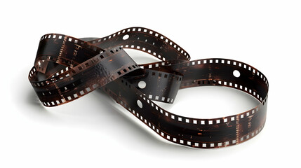 A strip of 35mm film curled into an infinity symbol shape, isolated on a white background.