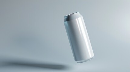 blank tall white silver plain soft-drink can floating, mock up illustration