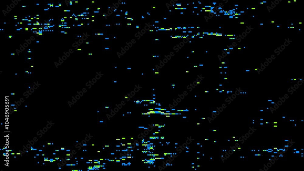 Poster abstract pixel retro 8bit glitch noise static, square black and green animated retro video game pixe