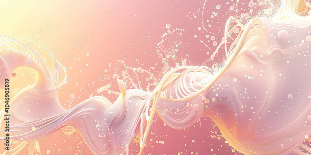 Poster an abstract representation of microscopic dna, with swirling patterns of white and yellow against a 