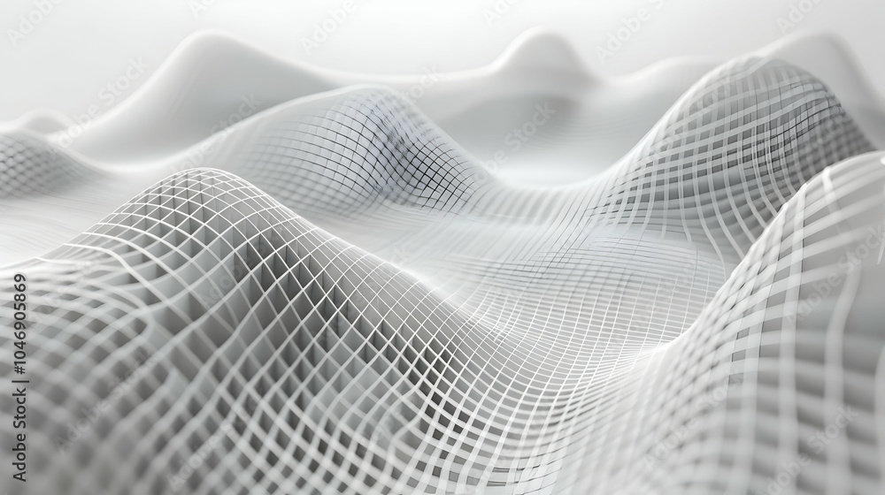 Poster abstract white grid background with a wavy pattern.