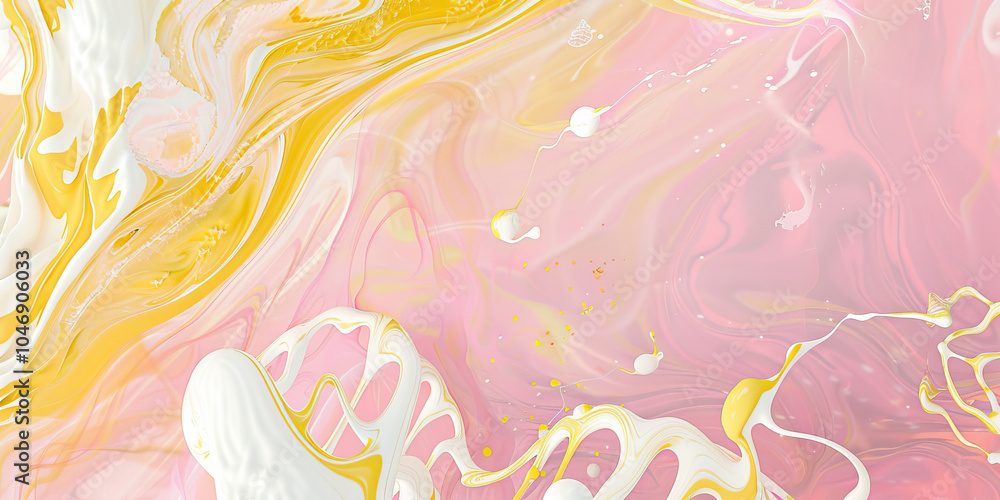 Poster an abstract representation of microscopic dna, with swirling patterns of white and yellow against a 