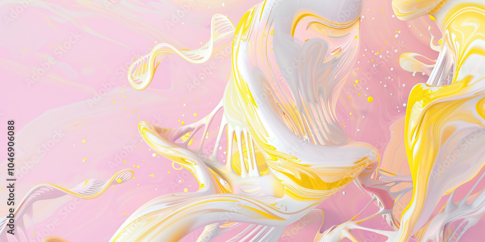 Poster an abstract representation of microscopic dna, with swirling patterns of white and yellow against a 