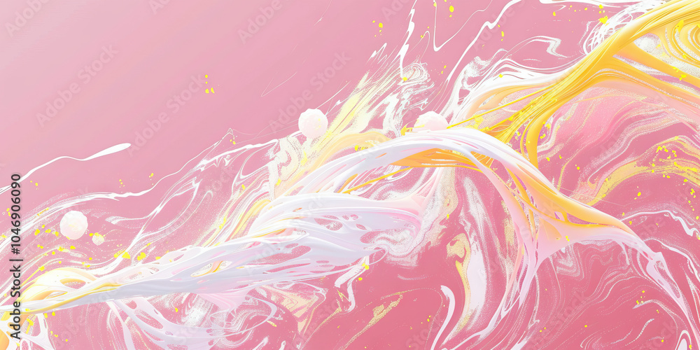 Poster an abstract representation of microscopic dna, with swirling patterns of white and yellow against a 
