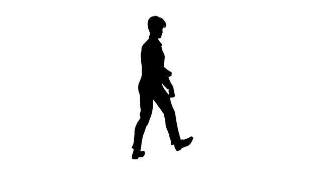 3D render : a silhouette male character  is walking , strut around  wearing office uniform, 45 degrees back view
