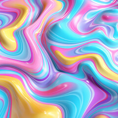 Fototapeta premium Pastel color slime, water wave liquid, abstract background, mixed paint, beautiful combination. Candy, lollipop. 3D rendering design illustration.