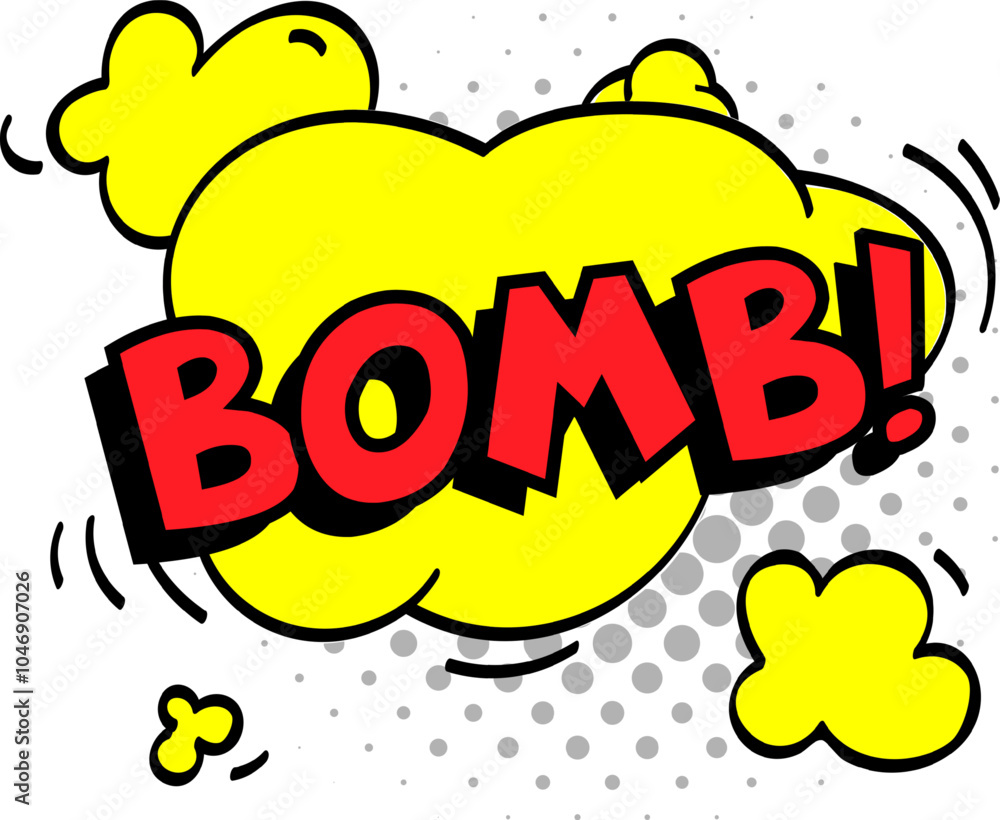 Poster vibrant comic book explosion with the word bomb exploding from a yellow speech bubble, complete with