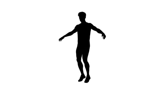 3D render : a silhouette male character is jumping jacks with the isolated white background, 45 degrees front view
