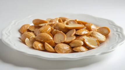 Fototapeta premium Fresh Almonds on White Plate for Culinary Use