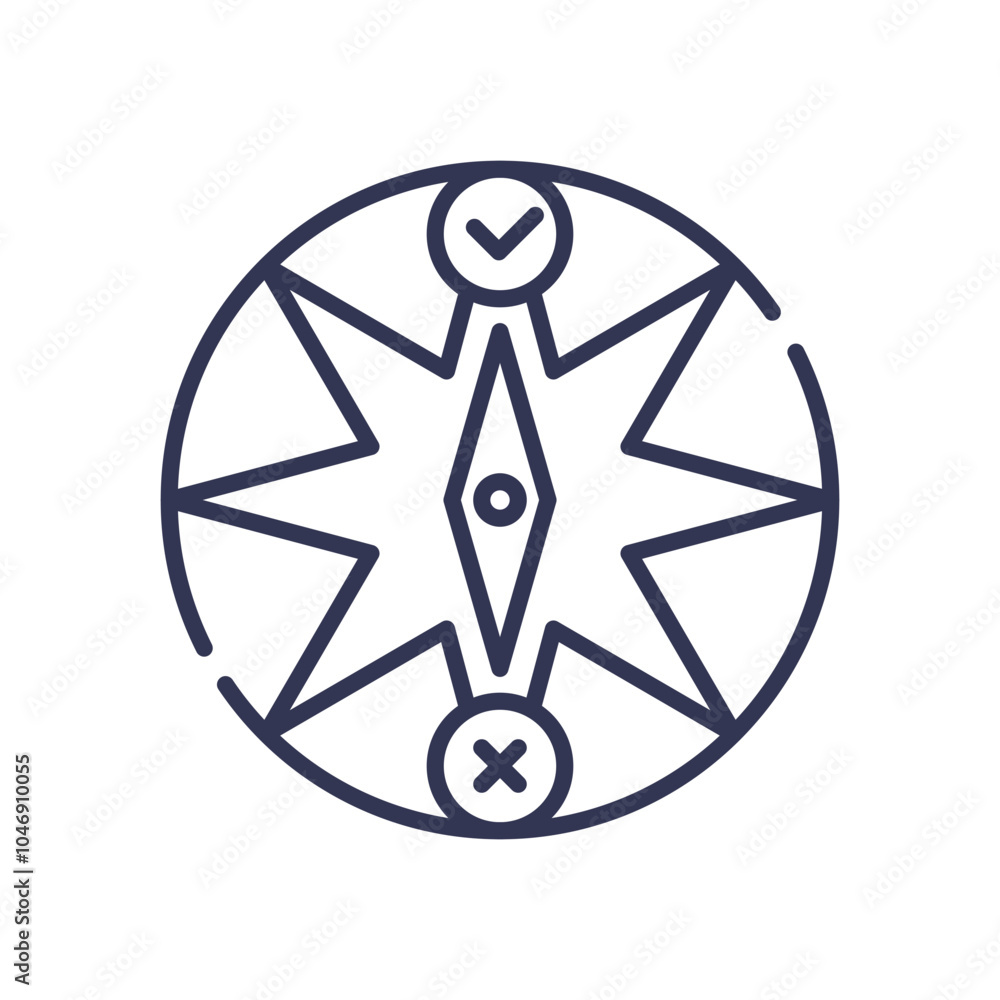 Poster compass with check and cross symbols, symbolizing decision-making and direction.