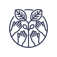 Obraz premium Hands around a plant symbolize teamwork and community growth.