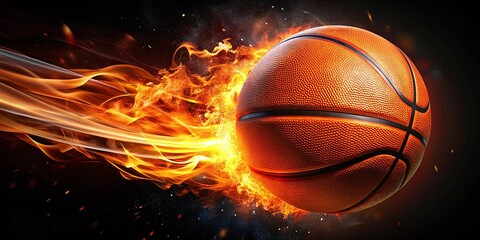 A fiery basketball engulfed in a blazing inferno, a symbol of passion, intensity, and unstoppable force.