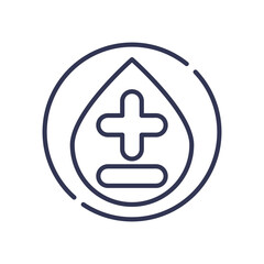 Obraz premium Icon of a droplet with positive and negative symbols, representing ion transport.