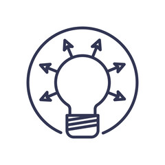 Light bulb with arrows symbolizes innovative energy solutions.