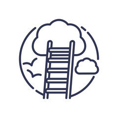 A ladder reaching towards clouds symbolizes ambition and progress.